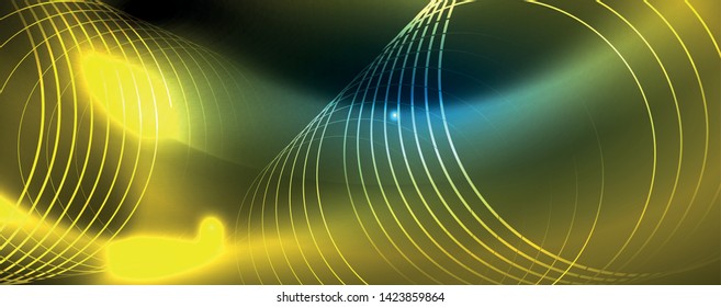 Neon glowing techno lines, hi-tech futuristic abstract background template