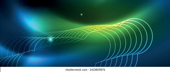 Neon glowing techno lines, hi-tech futuristic abstract background template