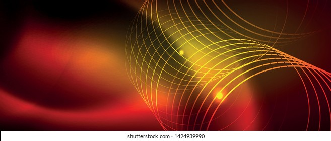 Neon glowing techno lines, hi-tech futuristic abstract background template