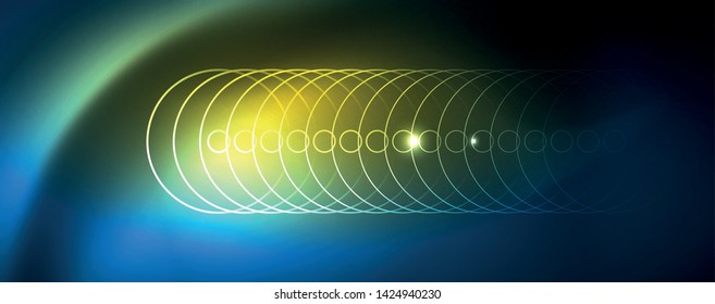 Líneas tecno brillantes neón, plantilla de fondo abstracto de alta tecnología futurista