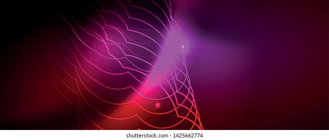 Líneas tecno brillantes neón, plantilla de fondo abstracto de alta tecnología futurista