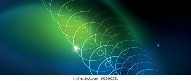 Líneas tecno brillantes neón, plantilla de fondo abstracto de alta tecnología futurista