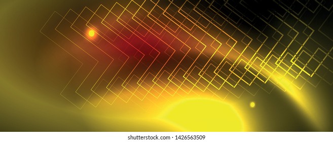Neon glowing techno lines, hi-tech futuristic abstract background template