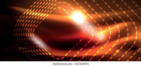 Líneas tecno brillantes de neón, plantilla de fondo abstracto de alta tecnología futurista con formas cuadradas, diseño vectorial