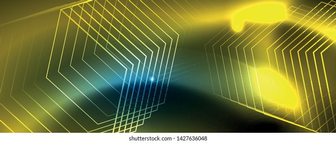 Neon glowing techno lines, hi-tech futuristic abstract background template