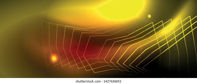 Neon glowing techno lines, hi-tech futuristic abstract background template