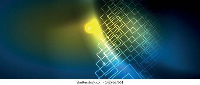 Neon glowing techno lines, hi-tech futuristic abstract background template