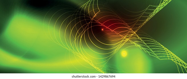 Líneas tecno brillantes neón, plantilla de fondo abstracto de alta tecnología futurista