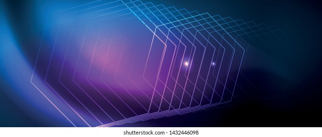 Líneas tecno brillantes neón, plantilla de fondo abstracto de alta tecnología futurista