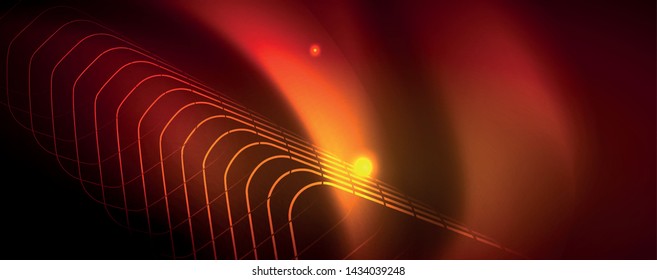 Líneas tecno brillantes neón, plantilla de fondo abstracto de alta tecnología futurista