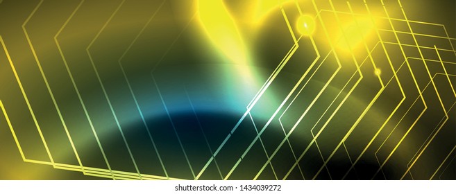 Líneas tecno brillantes neón, plantilla de fondo abstracto de alta tecnología futurista
