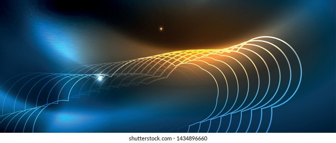 Líneas tecno brillantes neón, plantilla de fondo abstracto de alta tecnología futurista