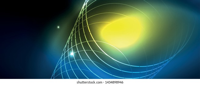 Neon glowing techno lines, hi-tech futuristic abstract background template