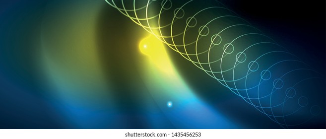 Líneas tecno brillantes neón, plantilla de fondo abstracto de alta tecnología futurista
