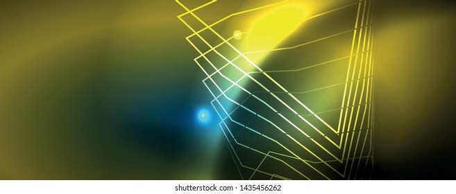 Líneas tecno brillantes neón, plantilla de fondo abstracto de alta tecnología futurista