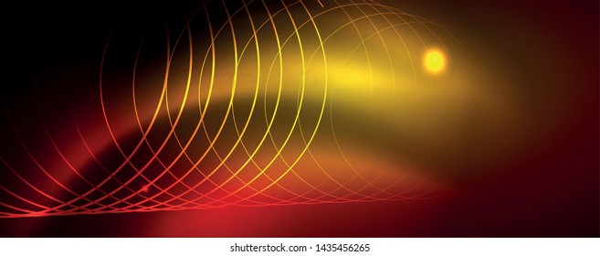 Líneas tecno brillantes neón, plantilla de fondo abstracto de alta tecnología futurista