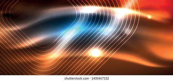 Líneas tecno brillantes de neón, plantilla de fondo abstracto de alta tecnología futurista con formas cuadradas, diseño vectorial