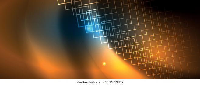 Neon glowing techno lines, hi-tech futuristic abstract background template