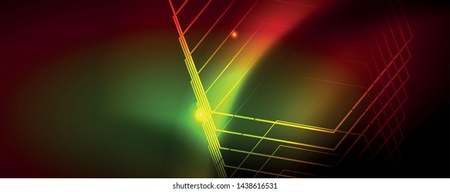 Neon glowing techno lines, hi-tech futuristic abstract background template