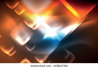 Neon glowing techno lines, hi-tech futuristic abstract background template with square shapes and lines