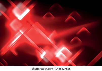 Neon glowing techno lines, hi-tech futuristic abstract background template with square shapes and lines