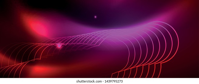 Líneas tecno brillantes neón, plantilla de fondo abstracto de alta tecnología futurista