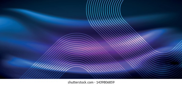 Neon glowing techno lines, hi-tech futuristic abstract background template with square shapes, vector design
