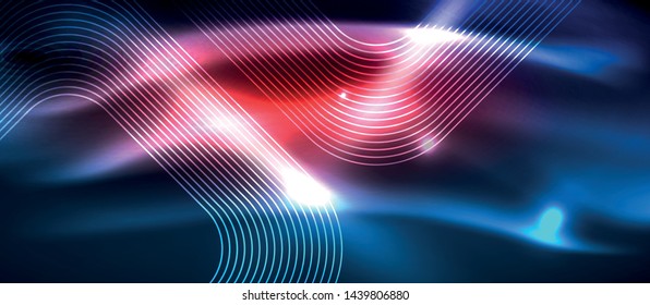 Neon glowing techno lines, hi-tech futuristic abstract background template with square shapes, vector design