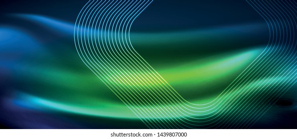 Líneas tecno brillantes de neón, plantilla de fondo abstracto de alta tecnología futurista con formas cuadradas, diseño vectorial