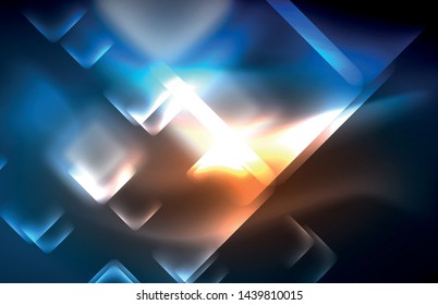 Neon glowing techno lines, hi-tech futuristic abstract background template with square shapes and lines