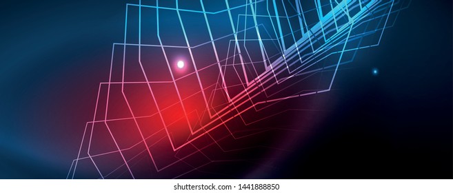 Líneas tecno brillantes neón, plantilla de fondo abstracto de alta tecnología futurista