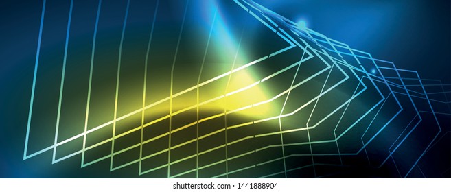 Neon glowing techno lines, hi-tech futuristic abstract background template