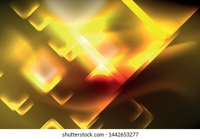 Neon glowing techno lines, hi-tech futuristic abstract background template with square shapes and lines