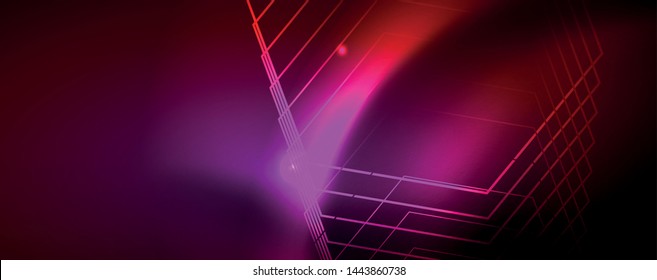 Líneas tecno brillantes neón, plantilla de fondo abstracto de alta tecnología futurista