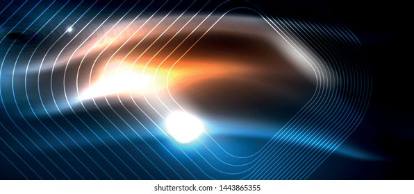 Neon glowing techno lines, hi-tech futuristic abstract background template with square shapes, vector design