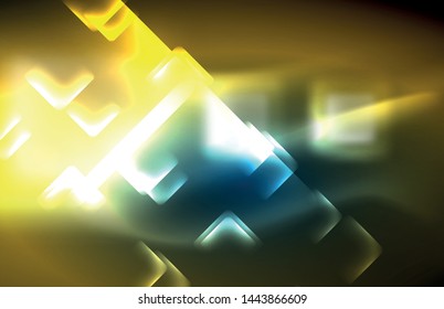 Neon glowing techno lines, hi-tech futuristic abstract background template with square shapes and lines
