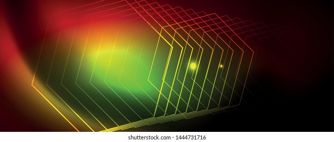 Neon glowing techno lines, hi-tech futuristic abstract background template