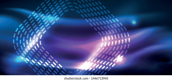 Neon glowing techno lines, hi-tech futuristic abstract background template with square shapes, vector design