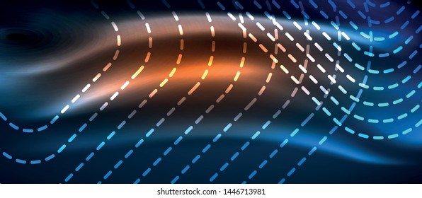 Neon glowing techno lines, hi-tech futuristic abstract background template with square shapes, vector design