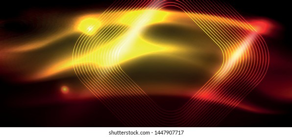 Líneas tecno brillantes de neón, plantilla de fondo abstracto de alta tecnología futurista con formas cuadradas, diseño vectorial