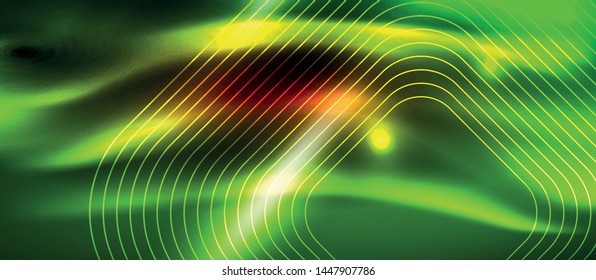 Neon glowing techno lines, hi-tech futuristic abstract background template with square shapes, vector design