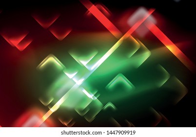 Neon glowing techno lines, hi-tech futuristic abstract background template with square shapes and lines