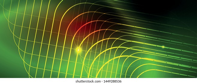 Líneas tecno brillantes neón, plantilla de fondo abstracto de alta tecnología futurista