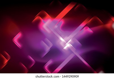 Neon glowing techno lines, hi-tech futuristic abstract background template with square shapes and lines