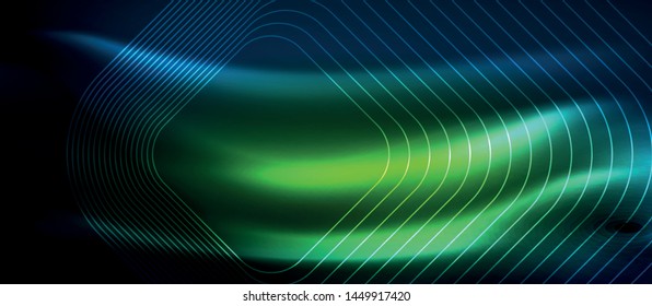 Líneas tecno brillantes de neón, plantilla de fondo abstracto de alta tecnología futurista con formas cuadradas, diseño vectorial