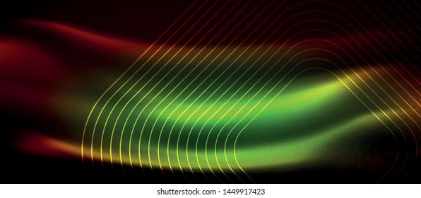 Neon linhas de tecno brilhantes, modelo de fundo abstrato futurista de alta tecnologia com formas quadradas, design vetorial