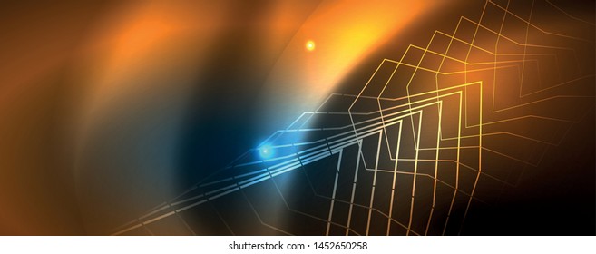 Neon glowing techno lines, hi-tech futuristic abstract background template