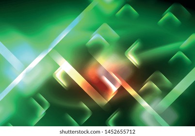 Neon glowing techno lines, hi-tech futuristic abstract background template with square shapes and lines