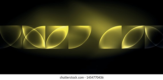 Neon glowing techno lines, hi-tech futuristic abstract background. Template with abstract shapes in dark space, vector illustration