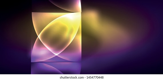 Neon glowing techno lines, hi-tech futuristic abstract background. Template with abstract shapes in dark space, vector illustration